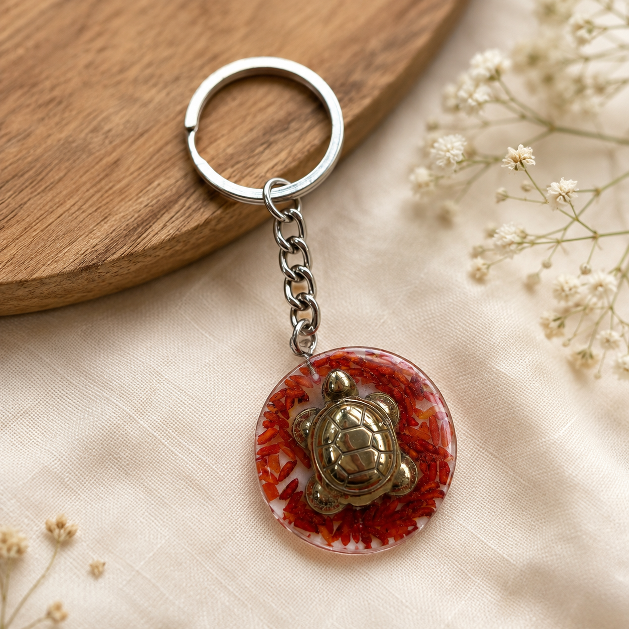 Pyrite Crystal & Phalamantrakshati Resin Keychain