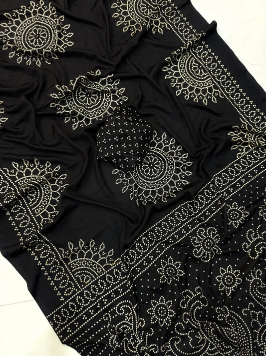 Black Mul Mul cotton saree