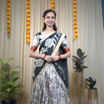 Black Kalamkari halfsaree