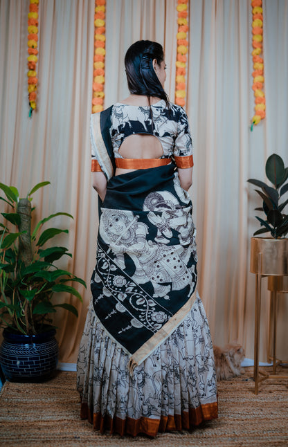 Black Kalamkari halfsaree