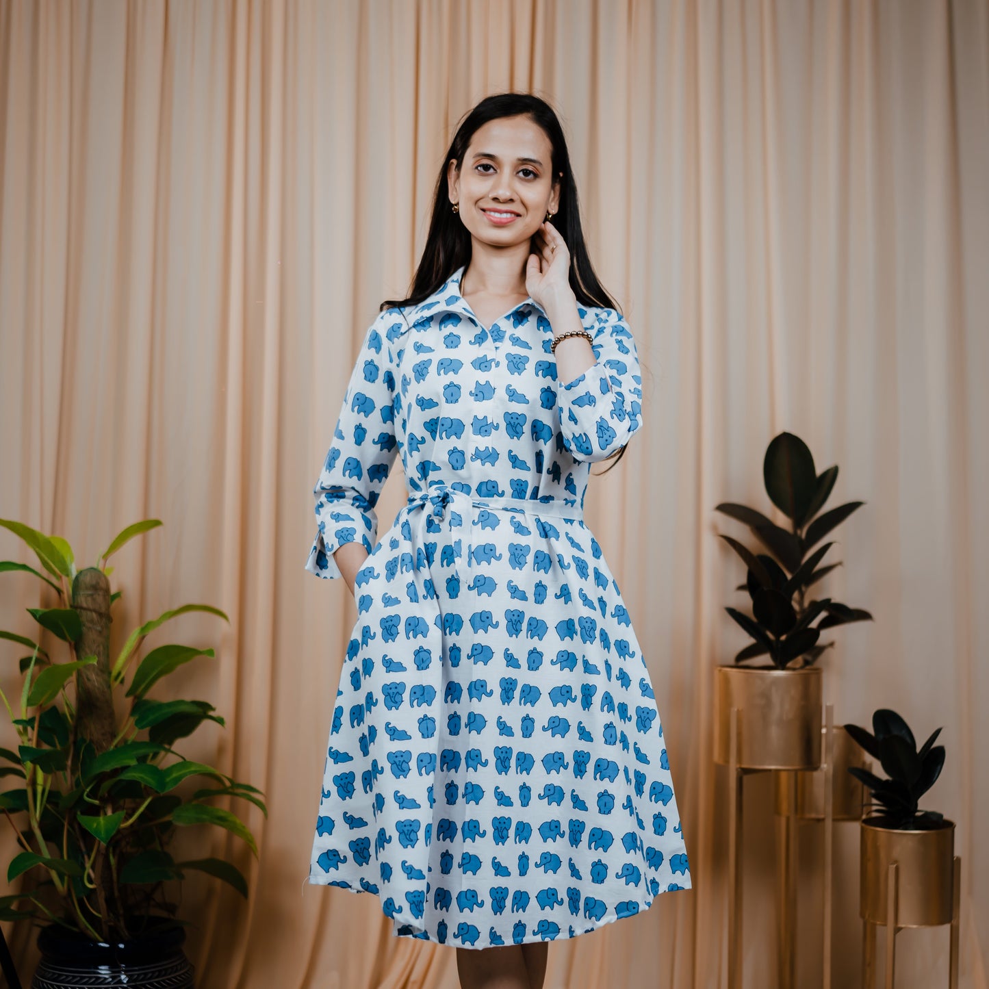 Elephant Slub Cotton Dress
