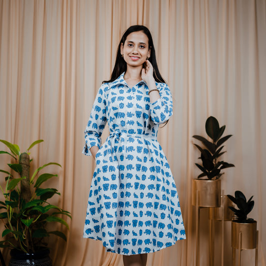 Elephant Slub Cotton Dress