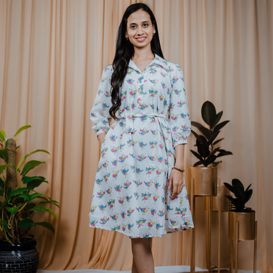 Bird Slub Cotton Dress