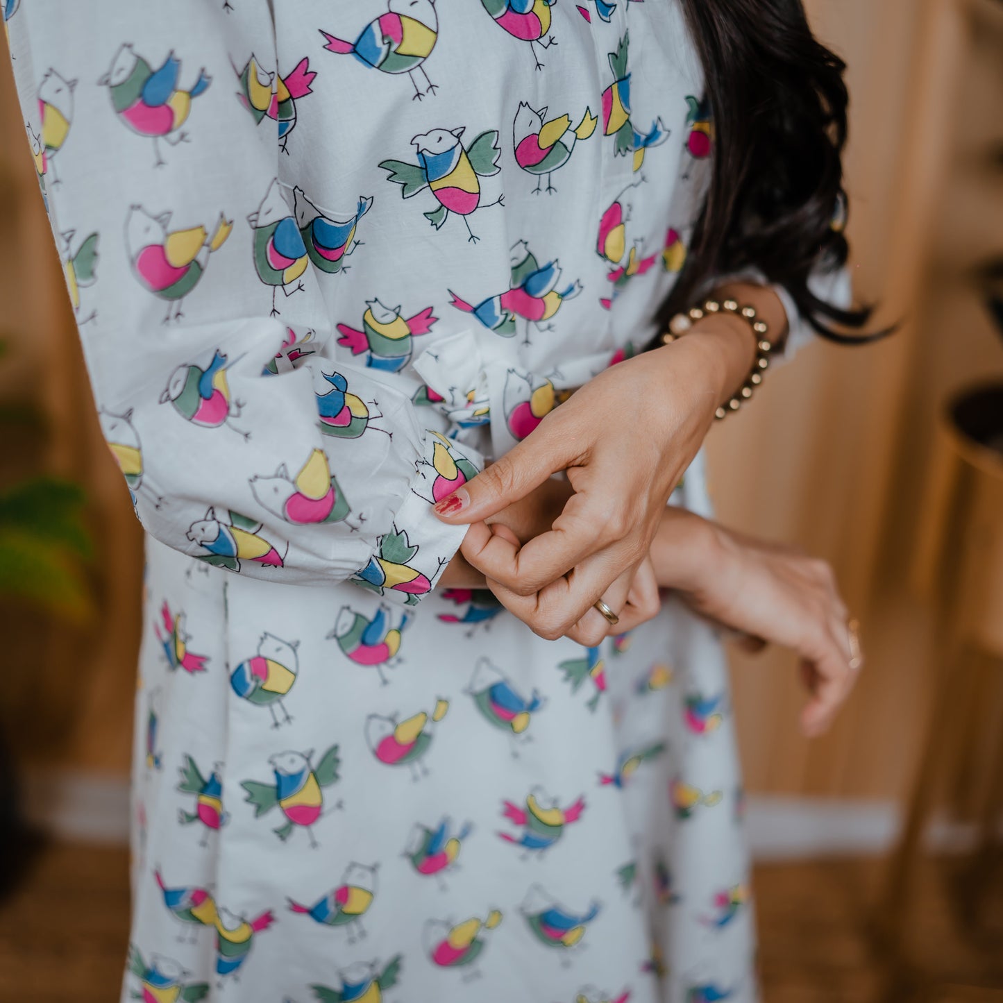 Bird Slub Cotton Dress