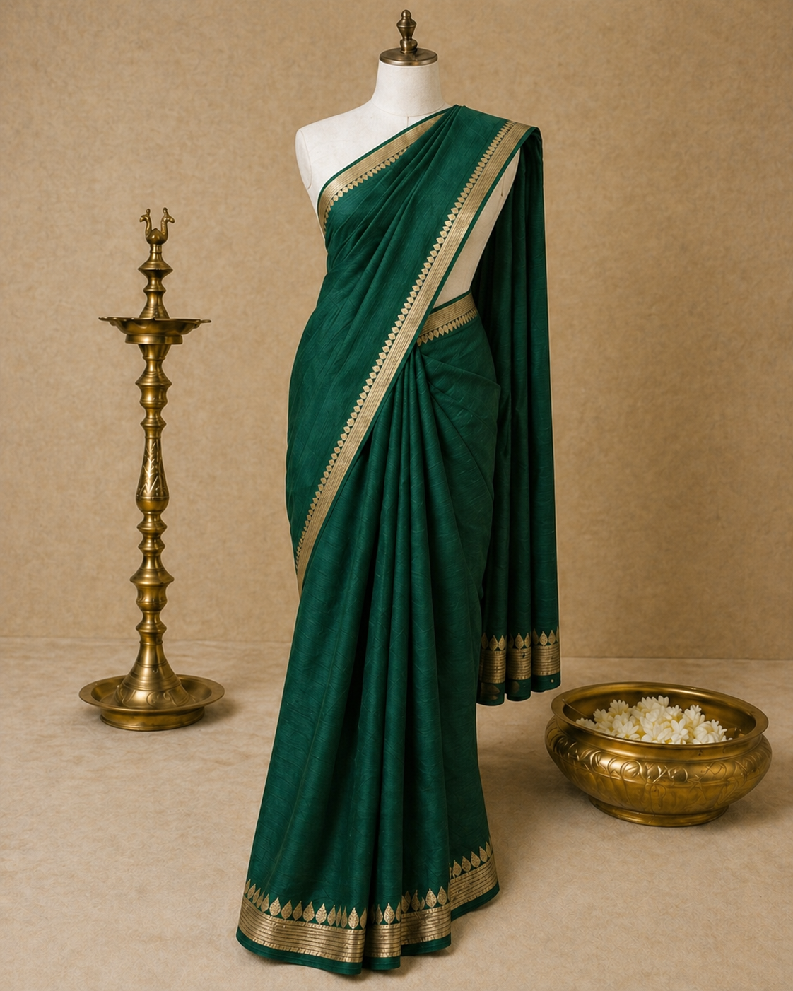 Green Chinon Chiffon Zari Saree