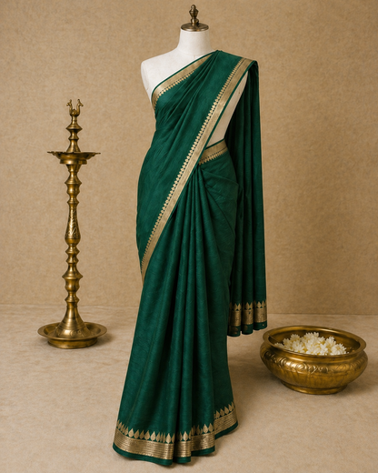Green Chinon Chiffon Zari Saree