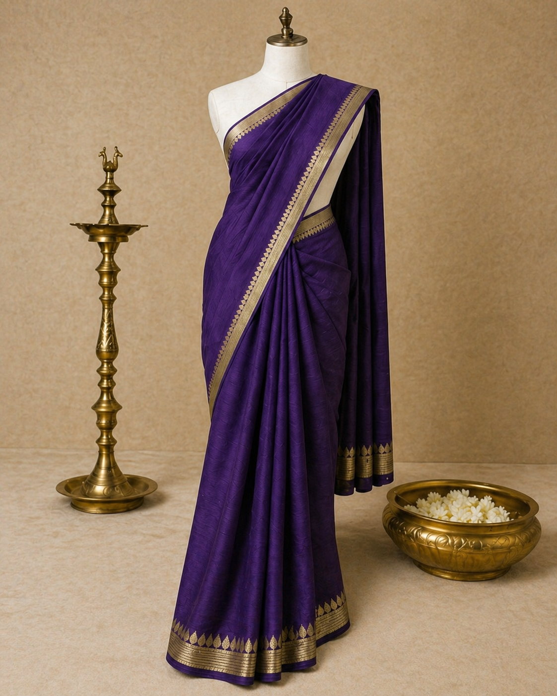 Purple Chinon Chiffon Zari Saree