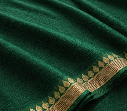 Green Chinon Chiffon Zari Saree