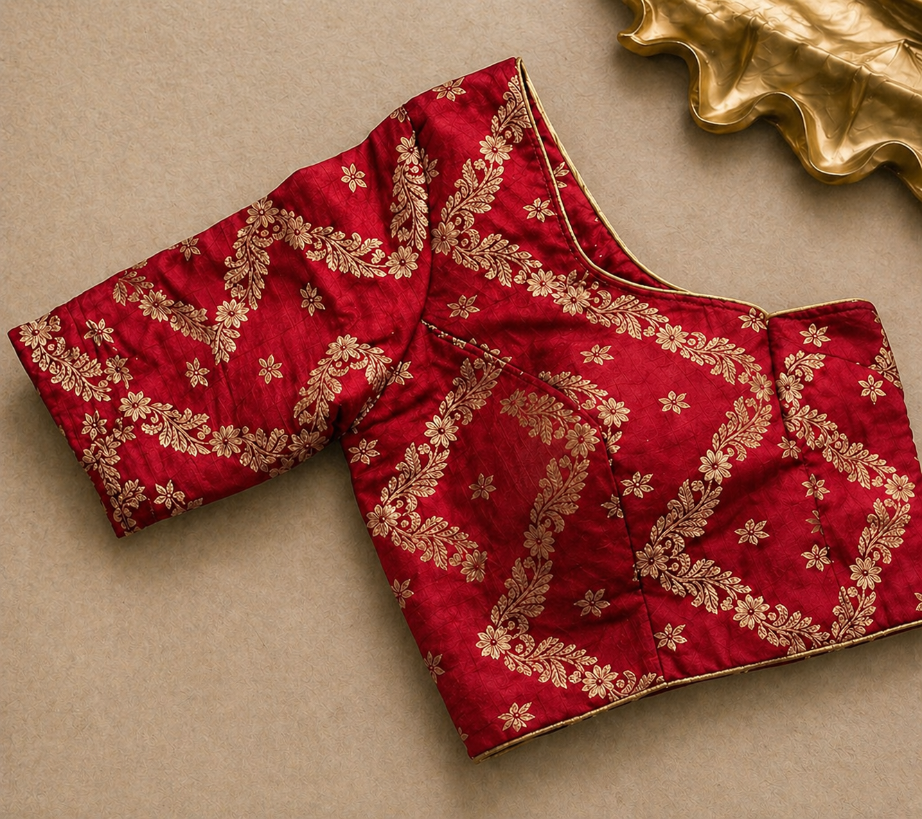 Red Chinon Chiffon Zari Saree