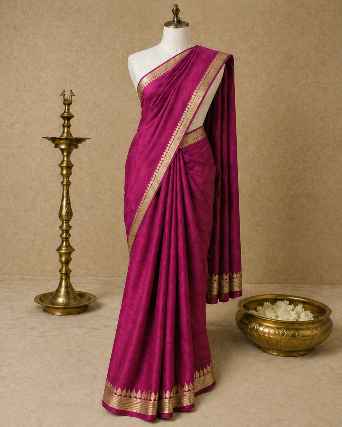 Magenta Chinon Chiffon Zari Saree