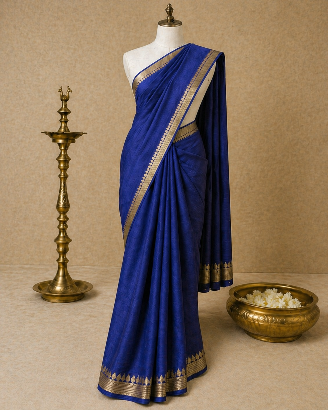Blue Chinon Chiffon Zari Saree