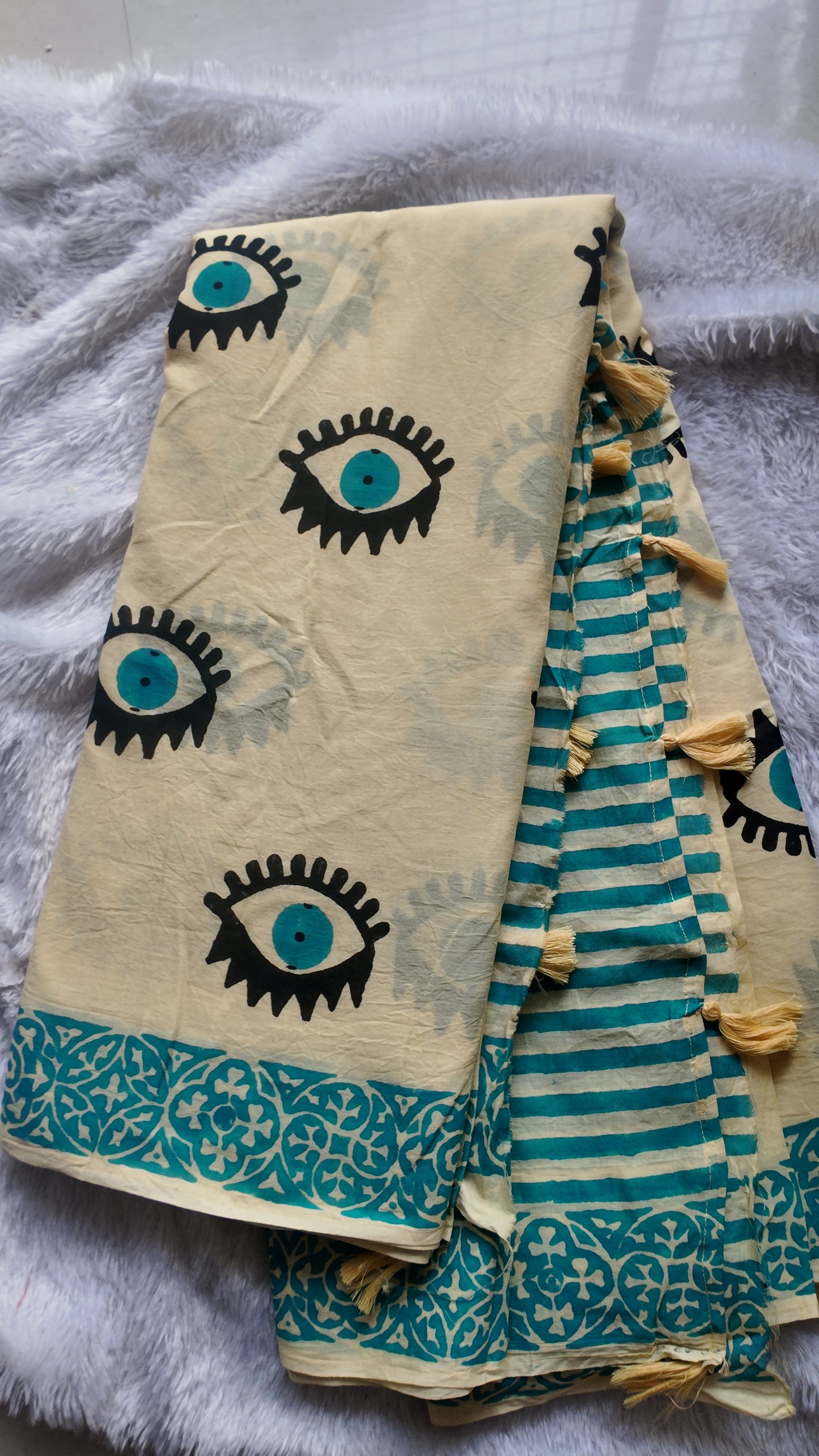 Cream Evil Eye saree