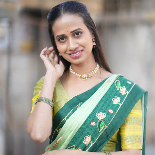 Green Semi Silk Half Saree