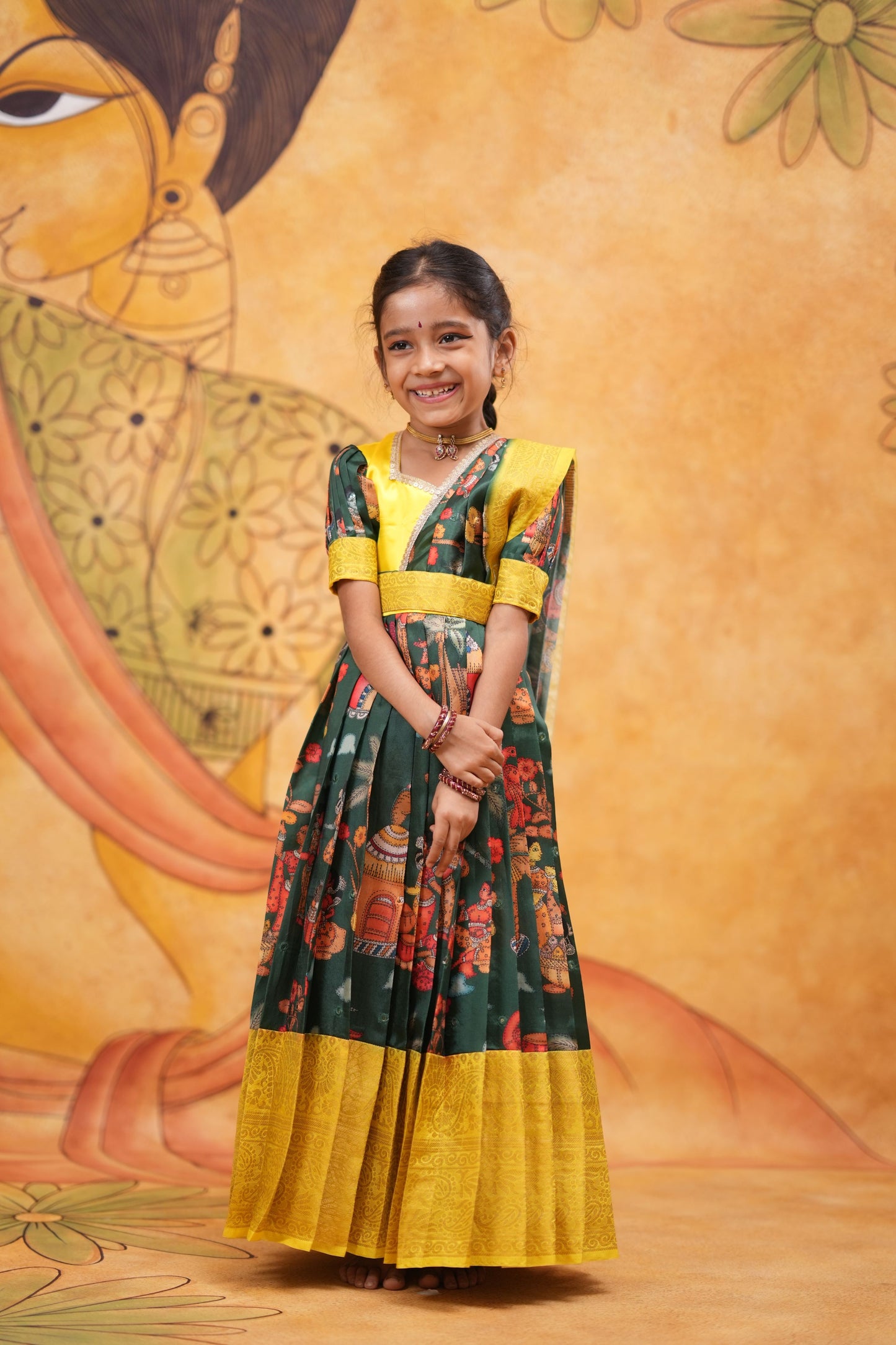 Kids Dola Silk Long Dress lash green
