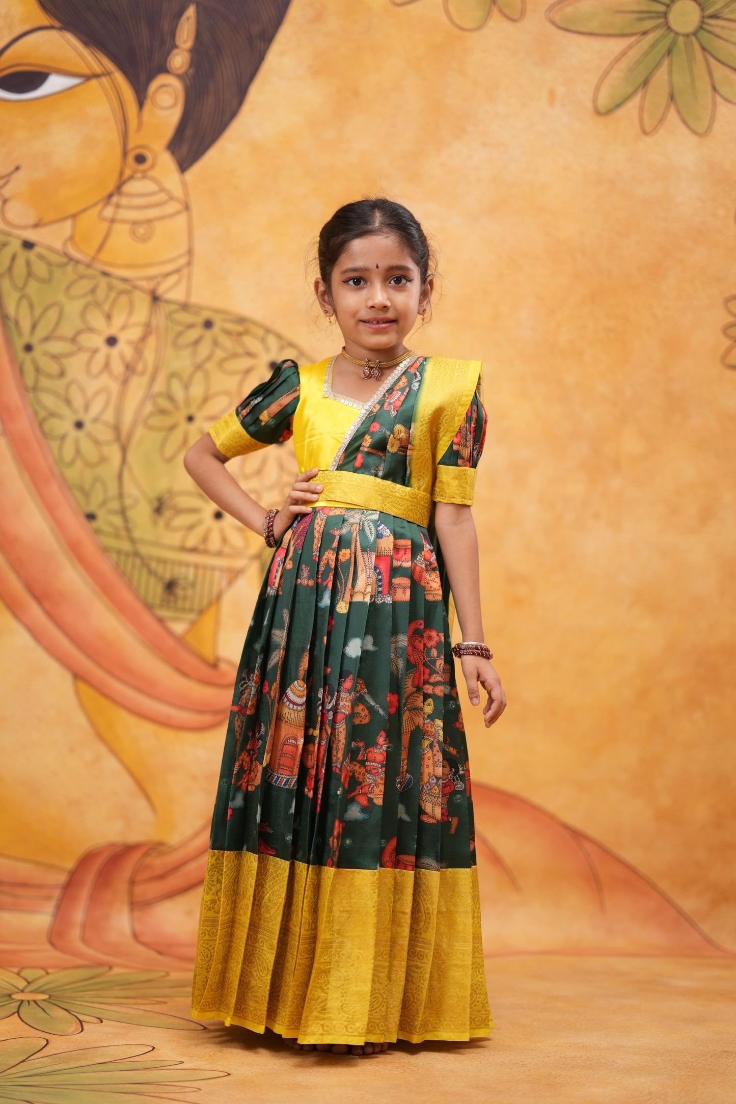 Kids Dola Silk Long Dress lash green