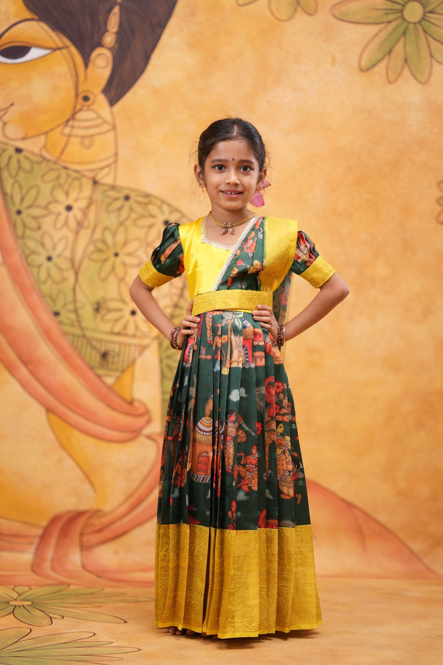 Kids Dola Silk Long Dress lash green