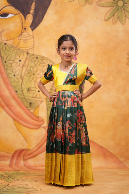 Kids Dola Silk Long Dress lash green