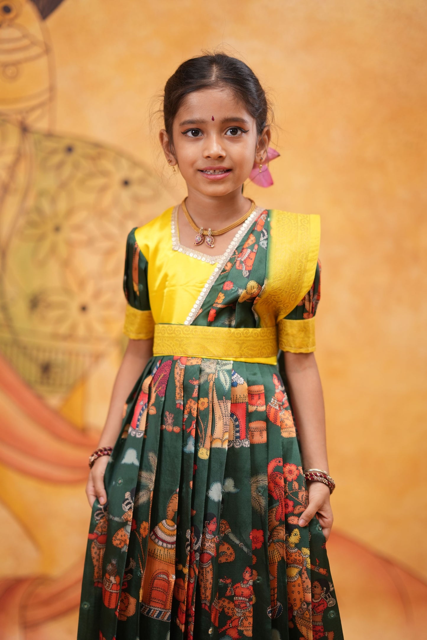 Kids Dola Silk Long Dress lash green