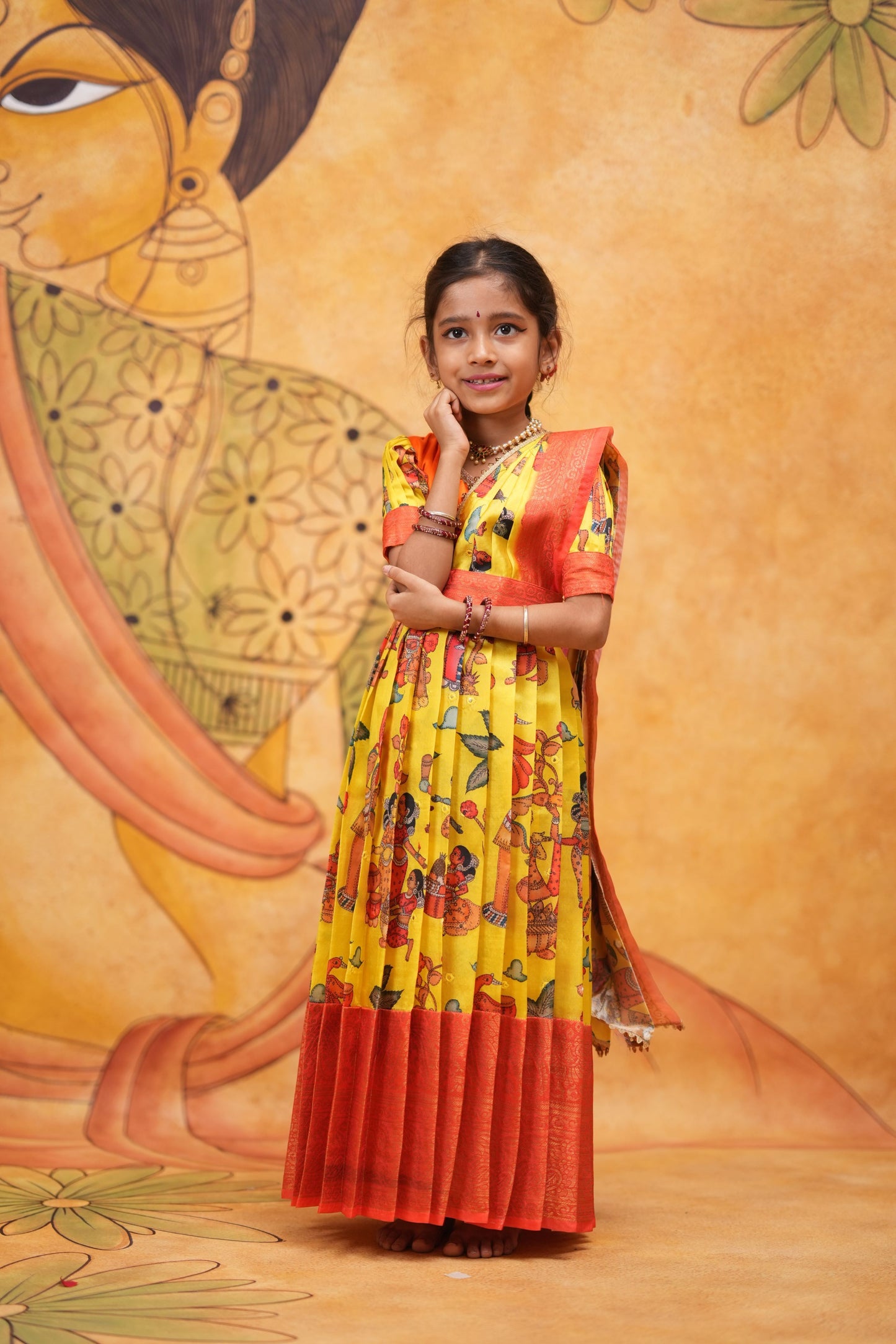 Kids Dola Silk Long Dress yellow