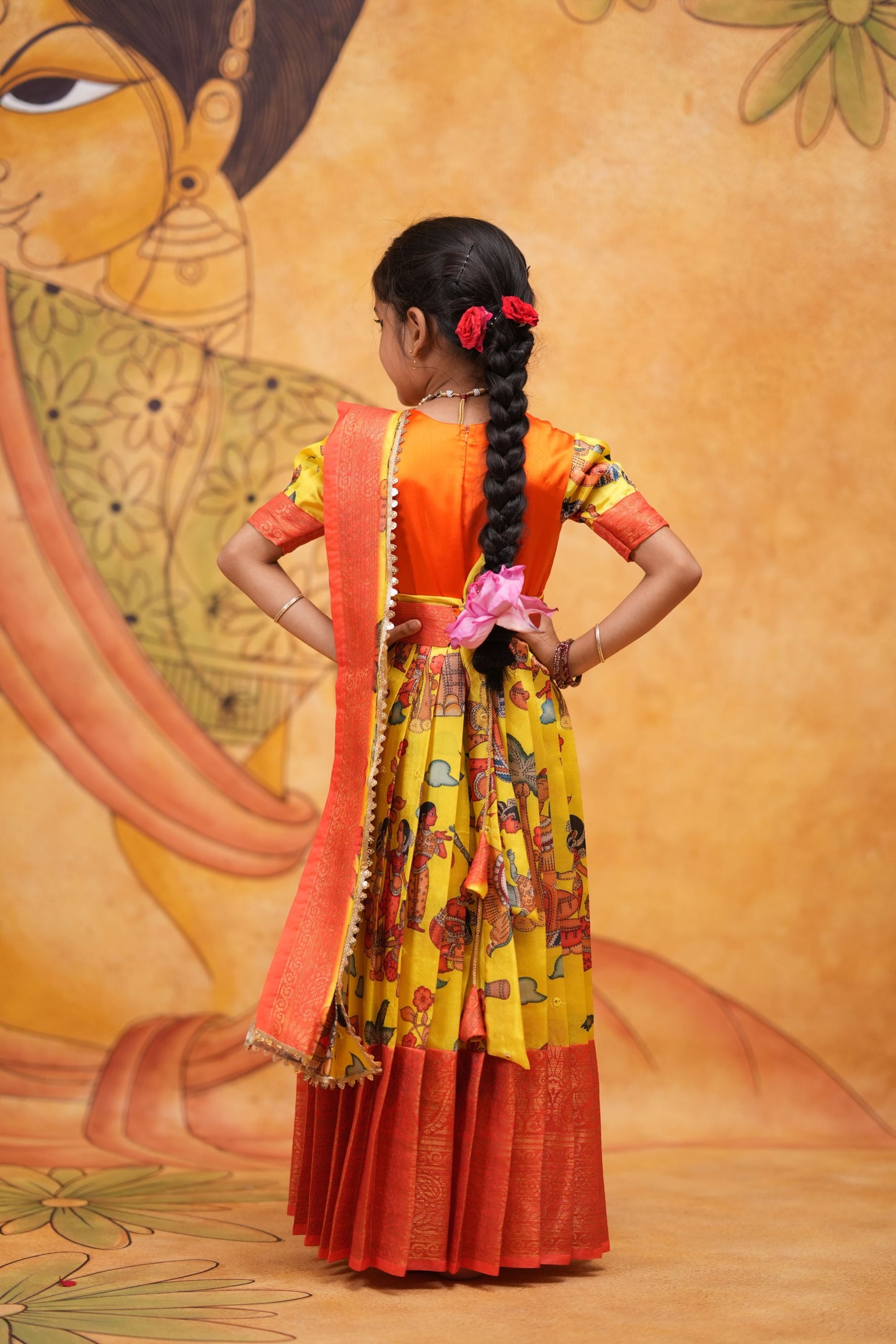 Kids Dola Silk Long Dress yellow