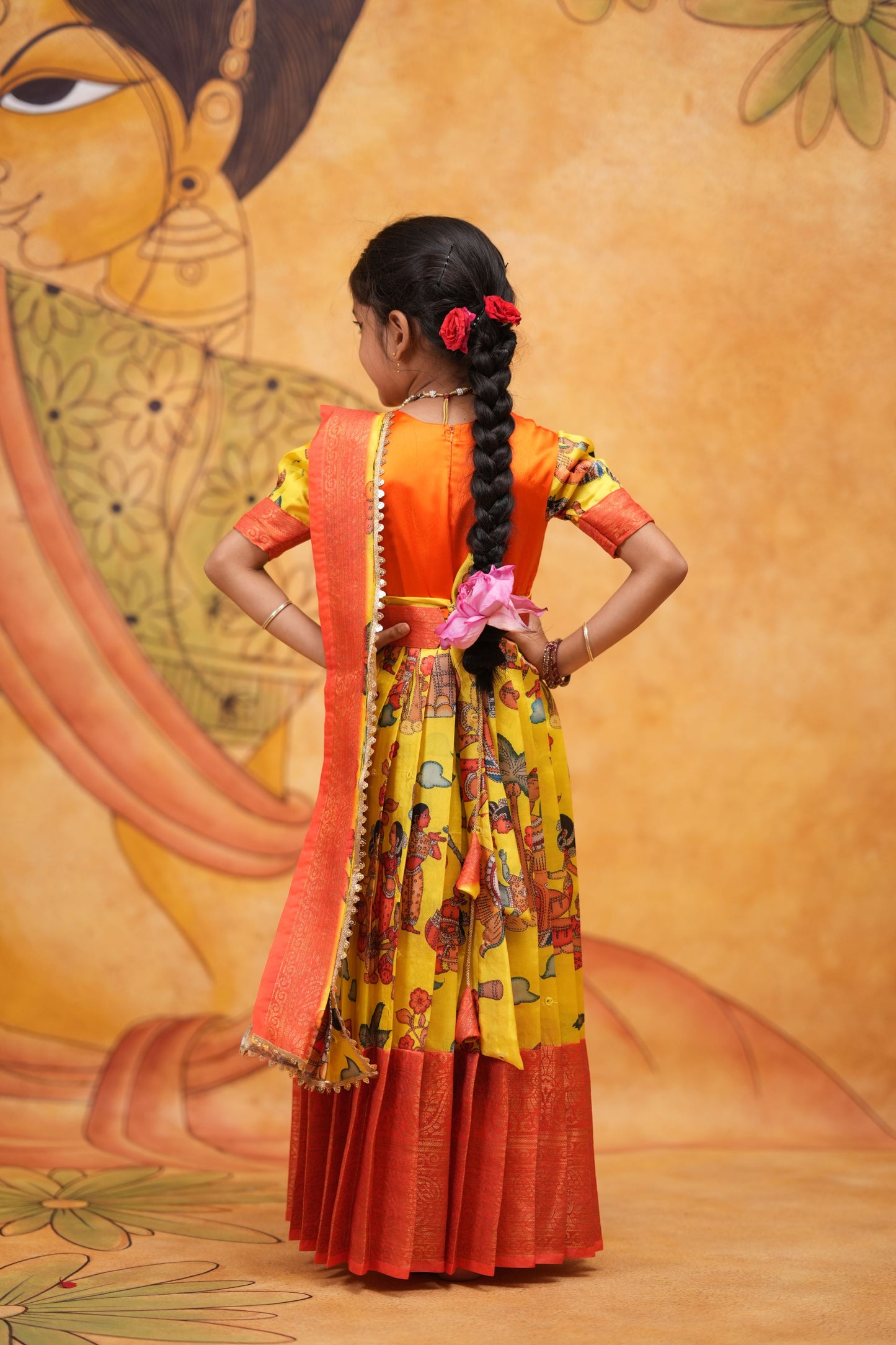 Kids Dola Silk Long Dress yellow