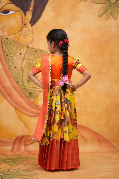 Kids Dola Silk Long Dress yellow