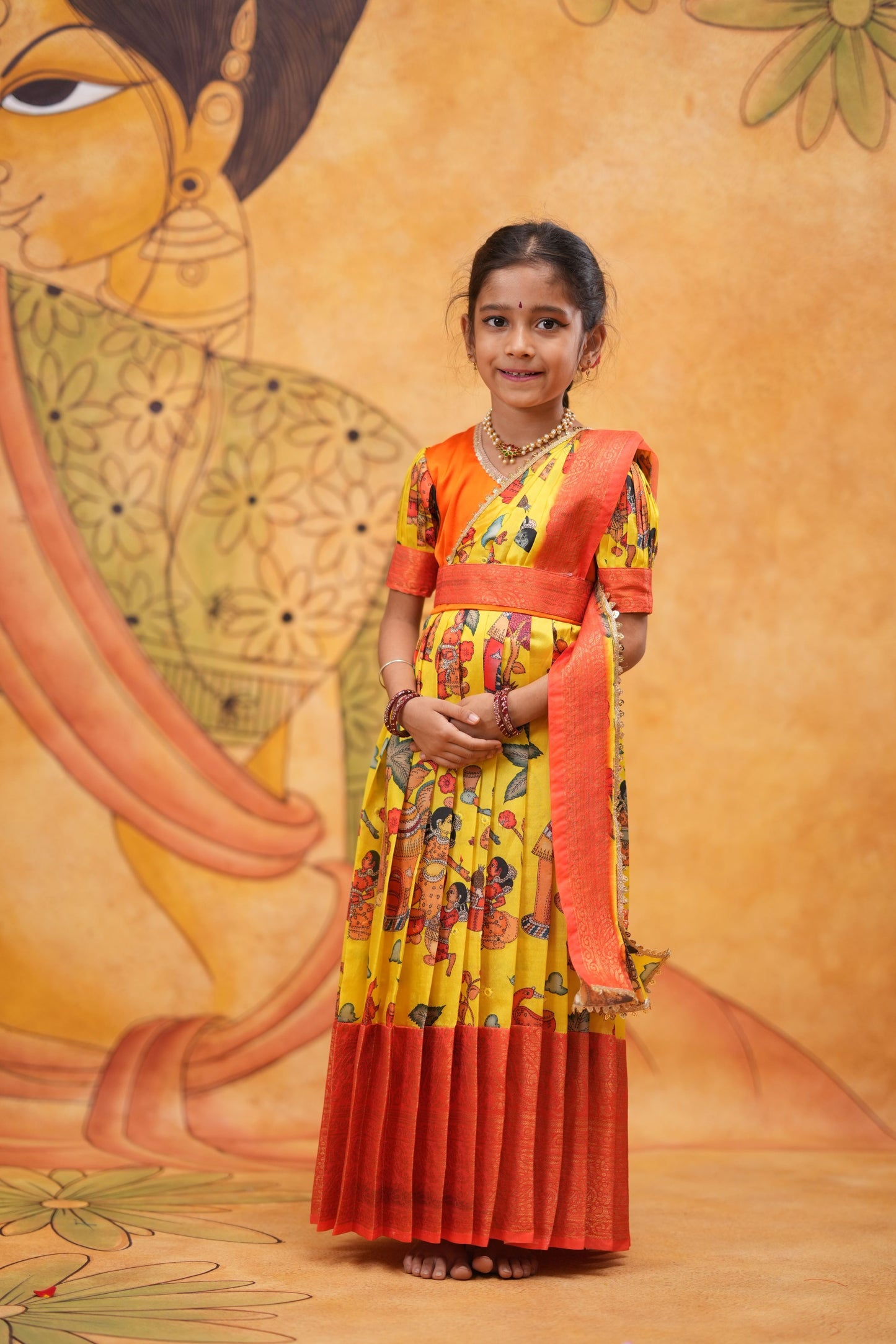 Kids Dola Silk Long Dress yellow