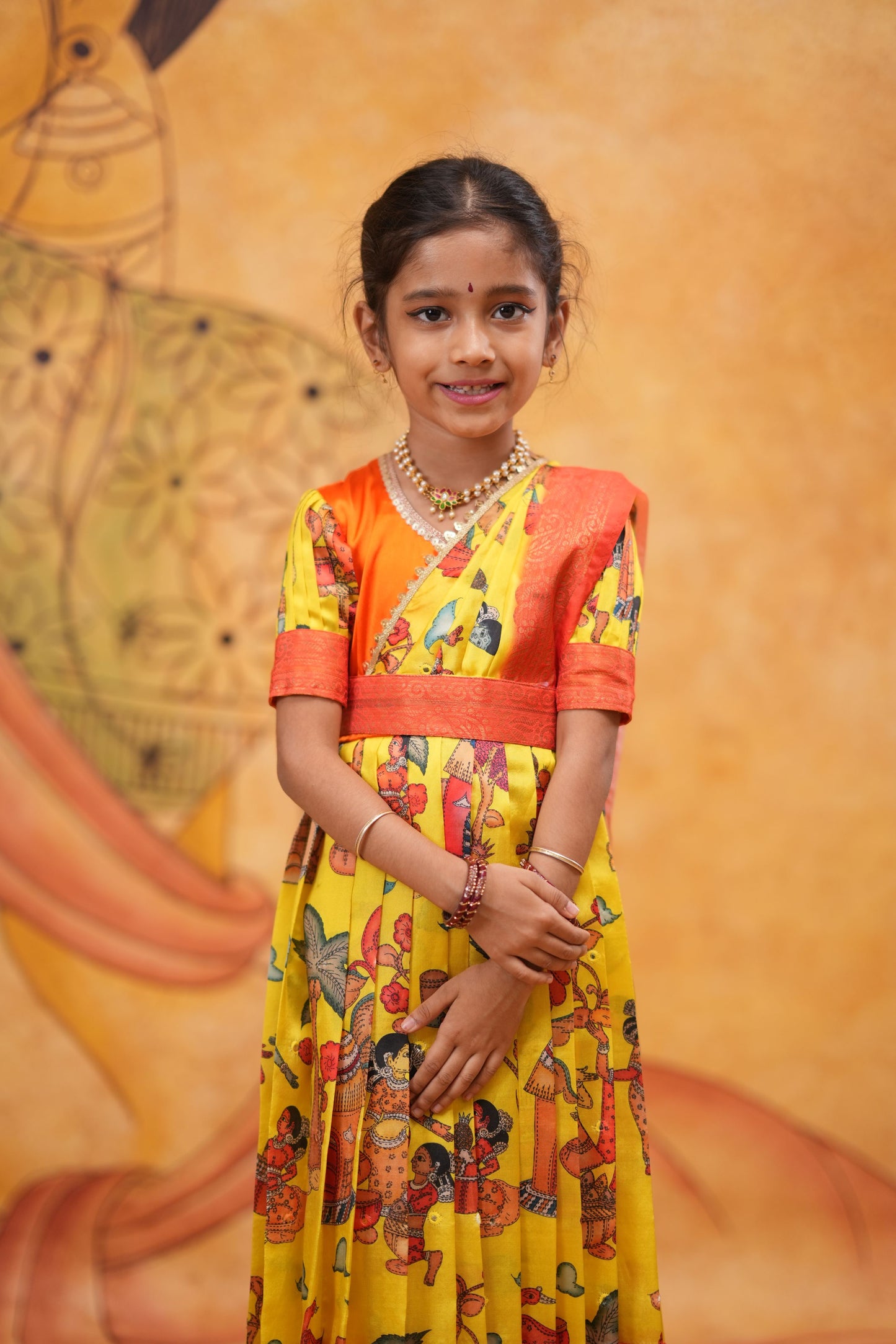 Kids Dola Silk Long Dress yellow