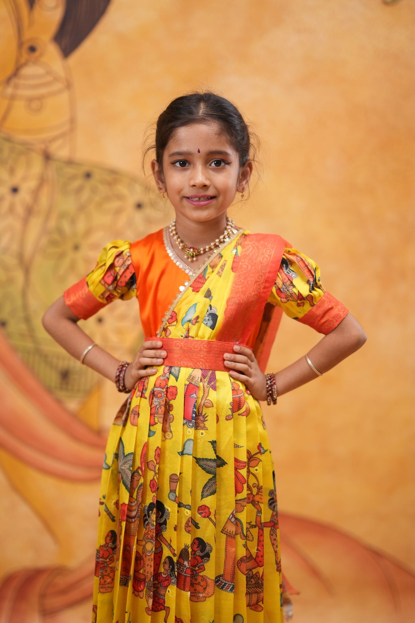 Kids Dola Silk Long Dress yellow