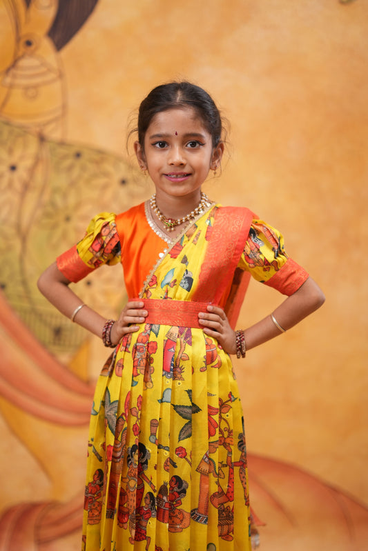 Kids Dola Silk Long Dress yellow