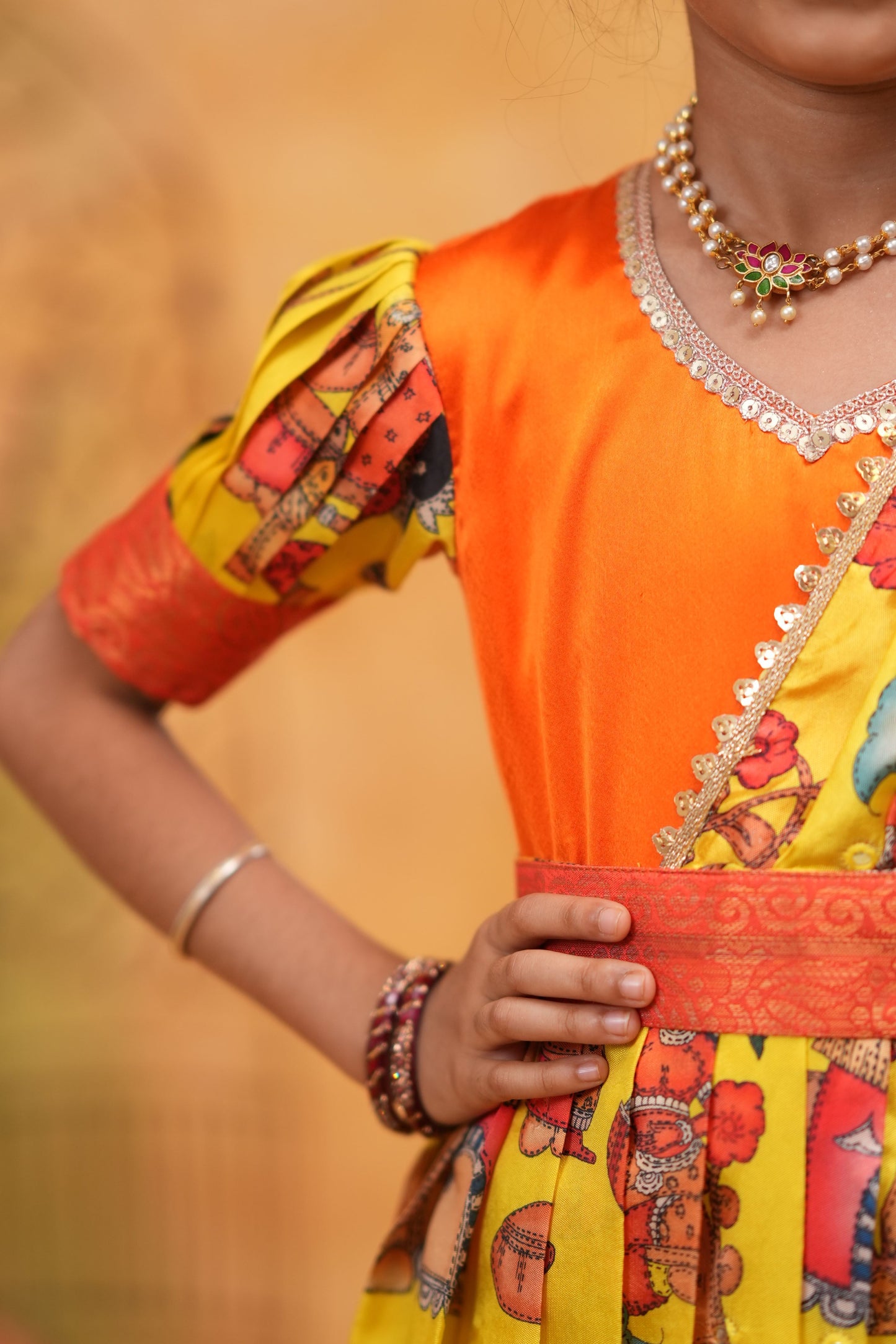 Kids Dola Silk Long Dress yellow