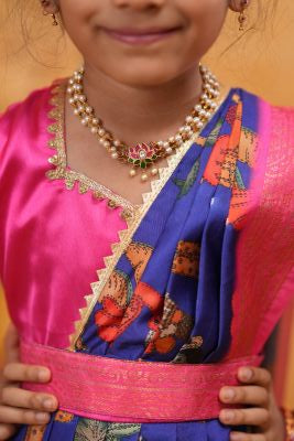 Kids Dola Silk Long Dress blue