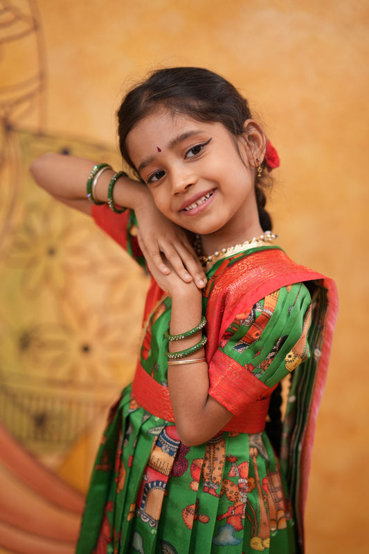 Kids Dola Silk Long Dress green