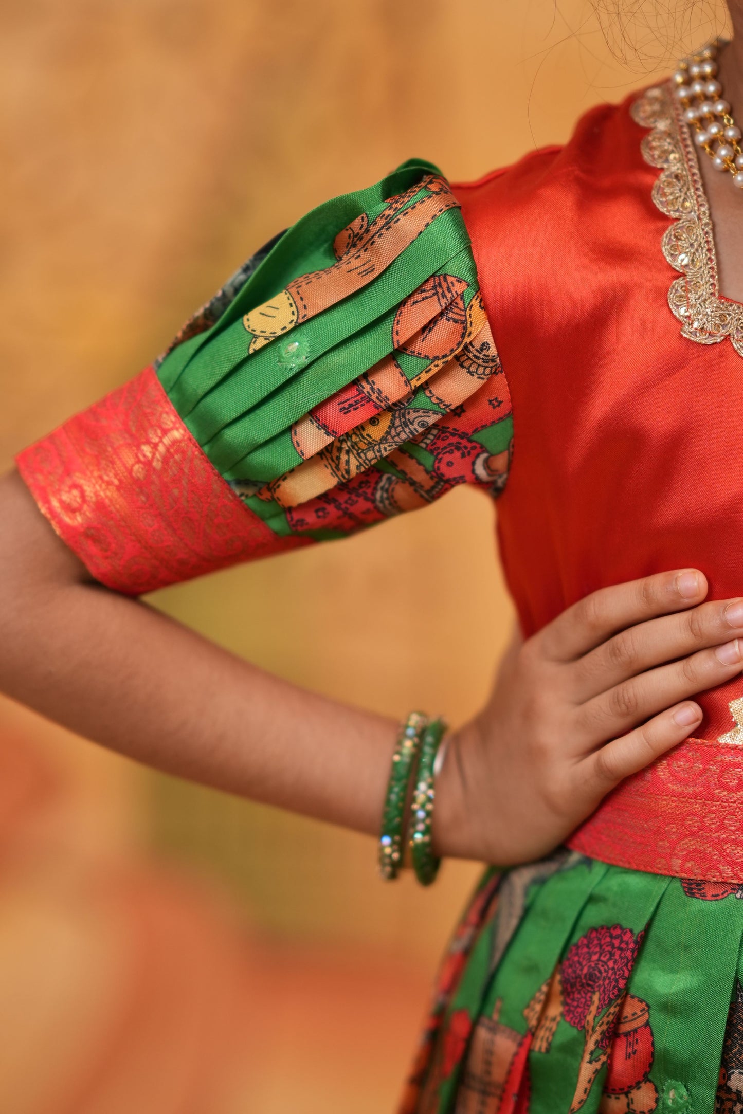 Kids Dola Silk Long Dress green
