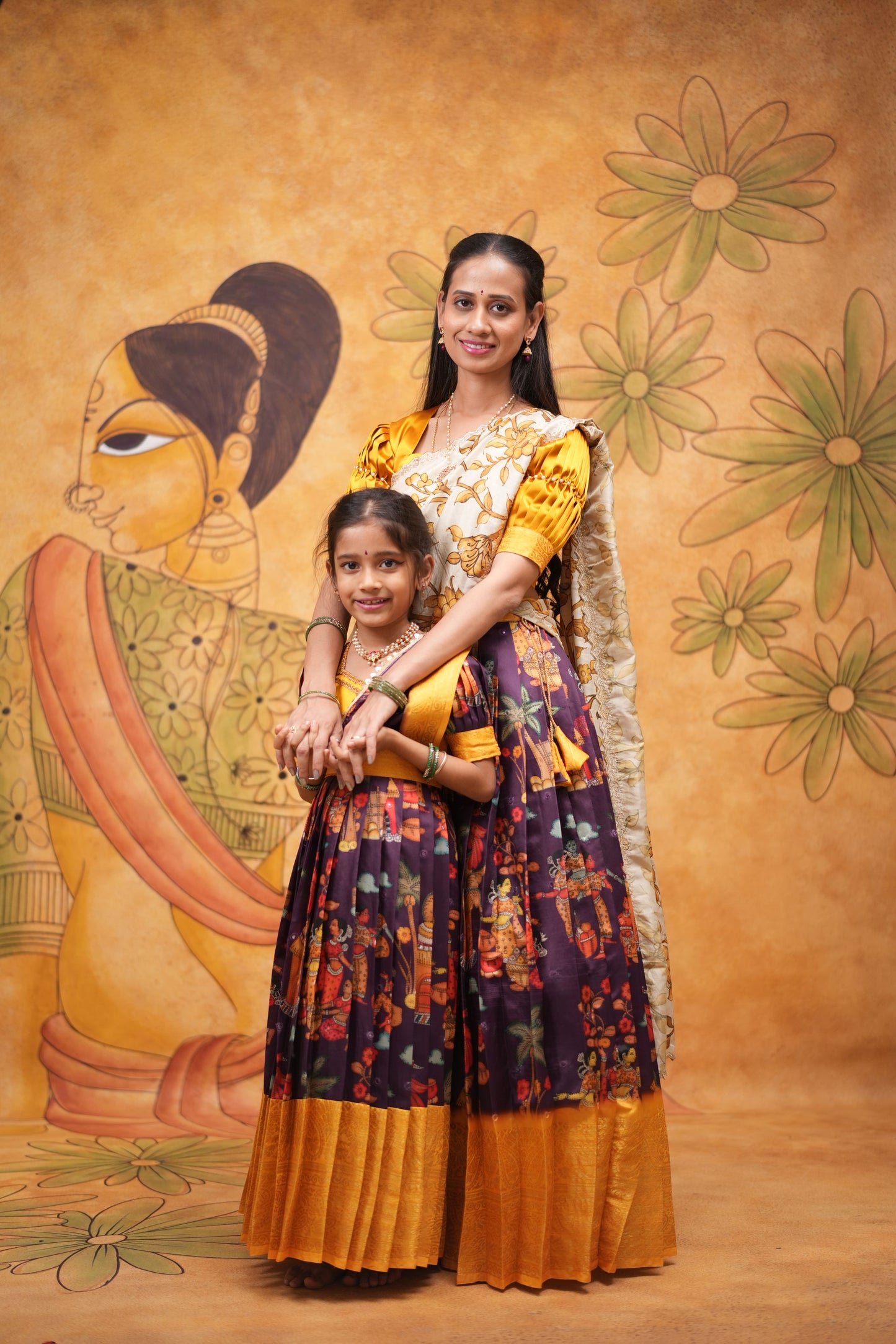 Kids Dola Silk Long Dress mom and daughter