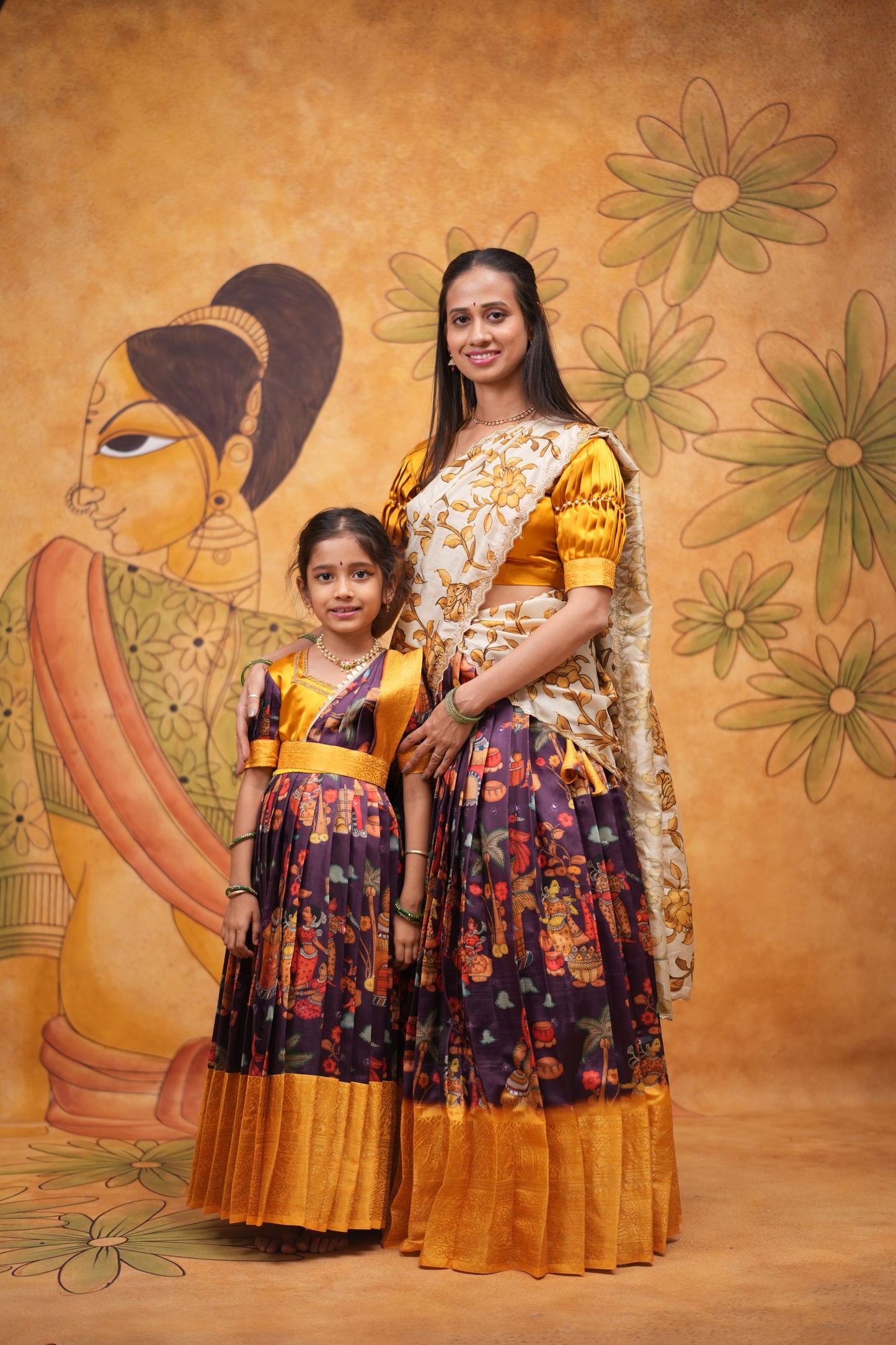 Kids Dola Silk Long Dress mom and daughter