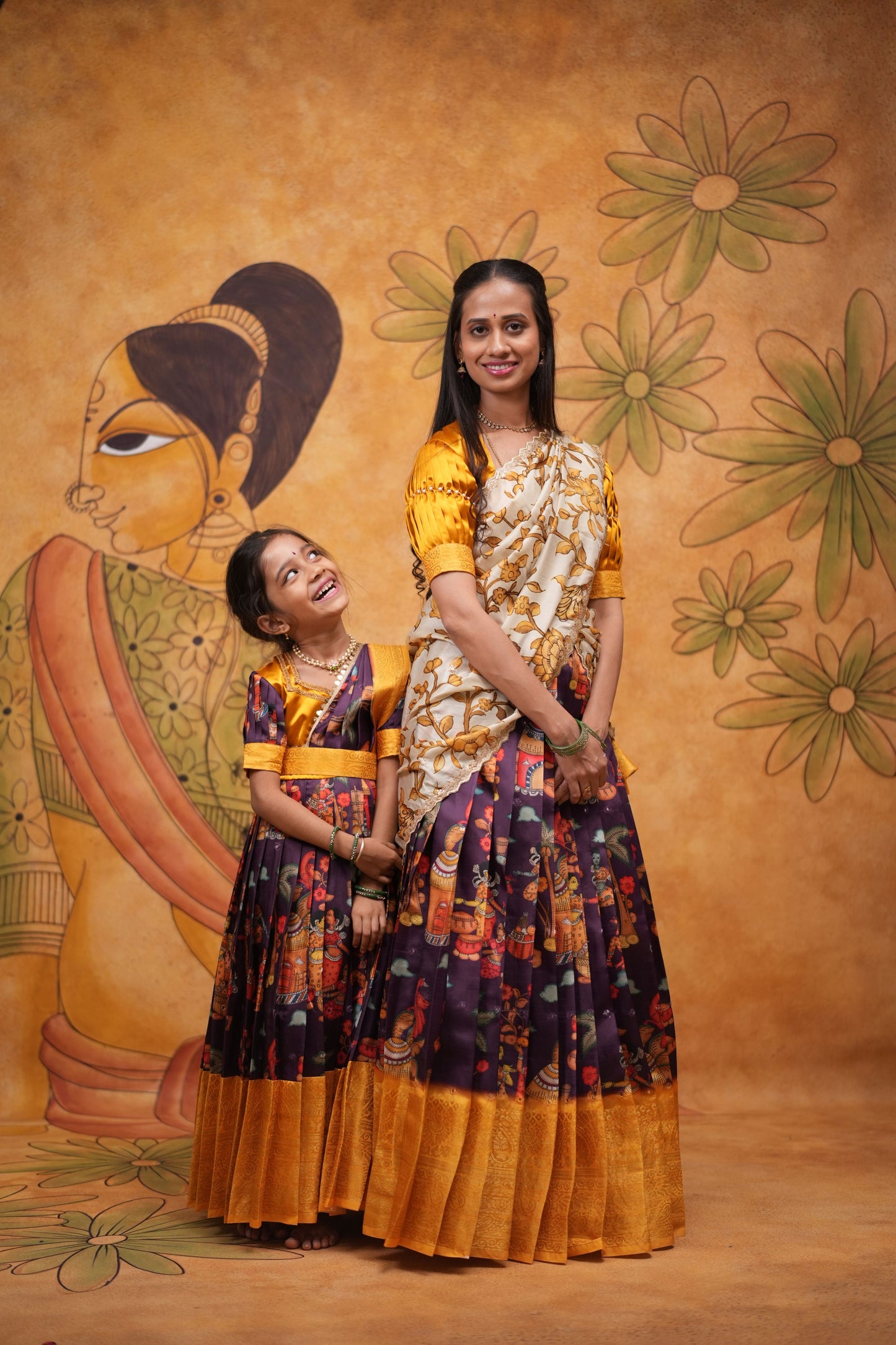 Kids Dola Silk Long Dress mom and daughter