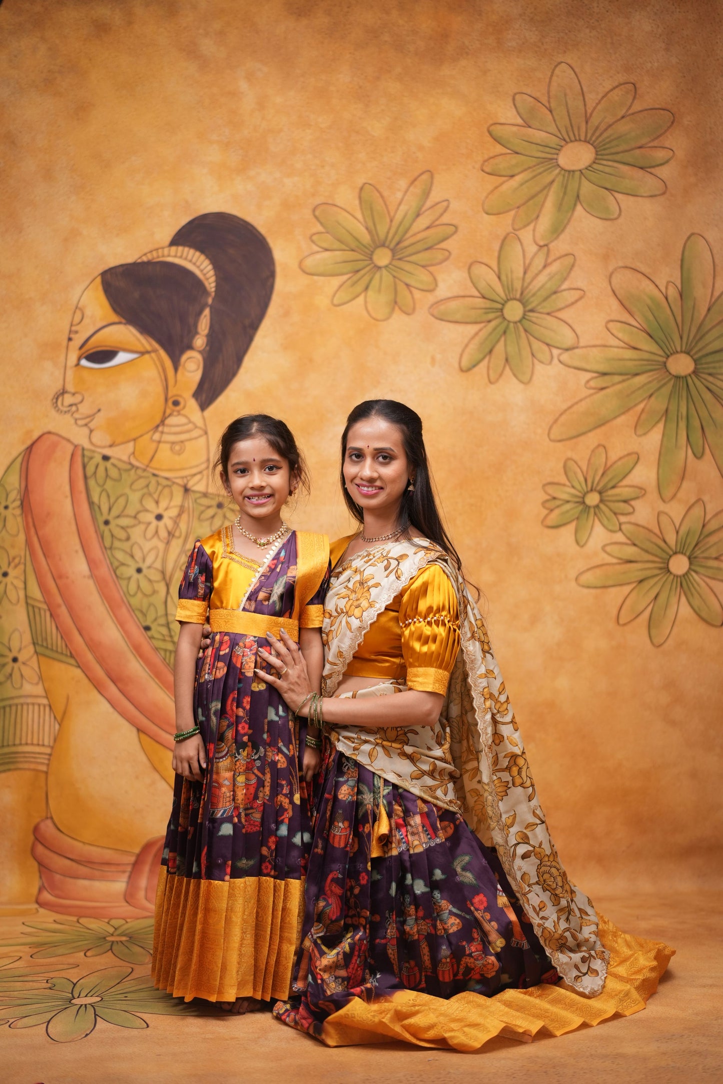 Kids Dola Silk Long Dress mom and daughter