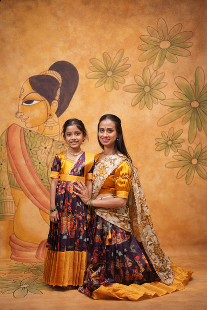 Kids Dola Silk Long Dress mom and daughter