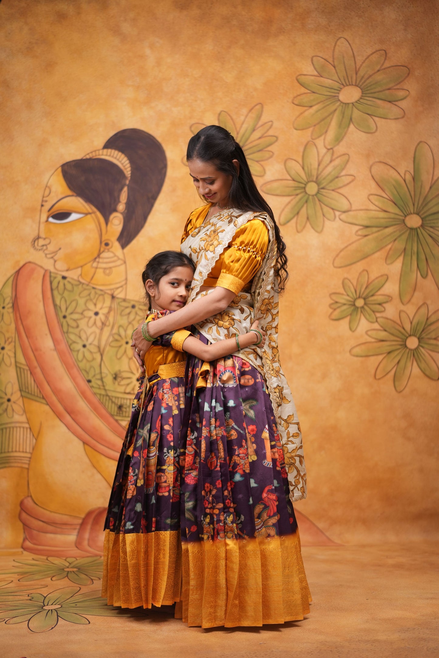 Kids Dola Silk Long Dress mom and daughter