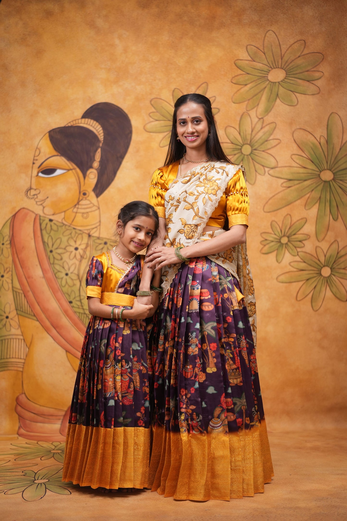 Kids Dola Silk Long Dress mom and daughter