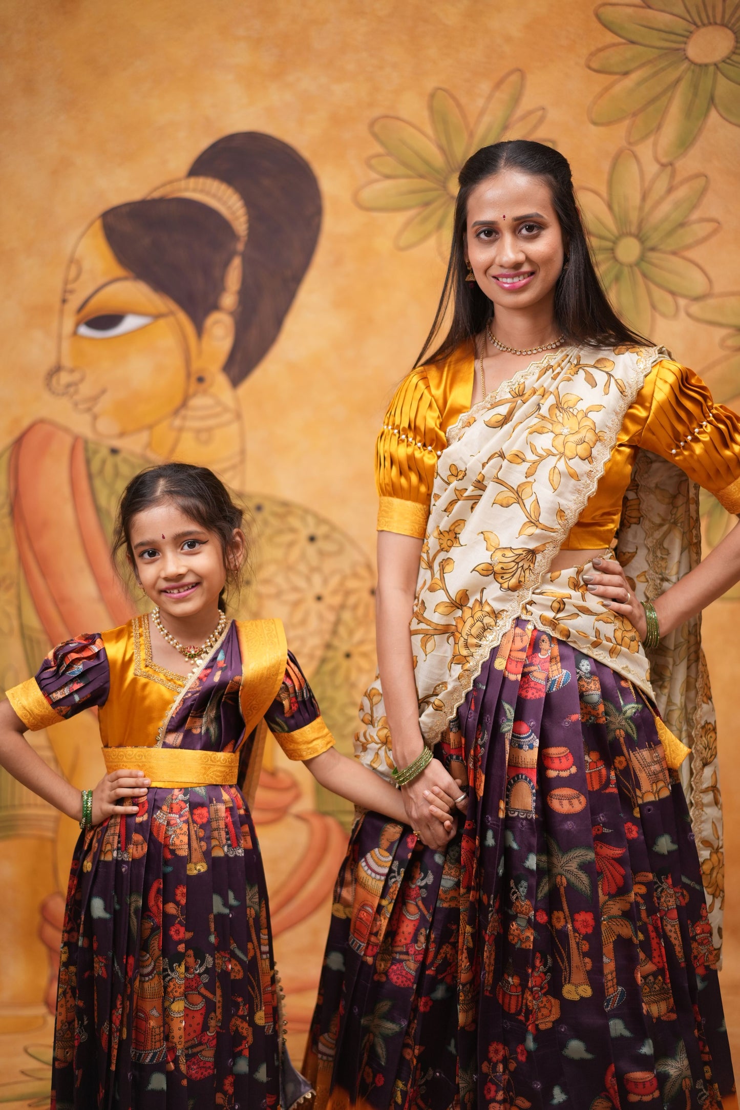 Kids Dola Silk Long Dress mom and daughter