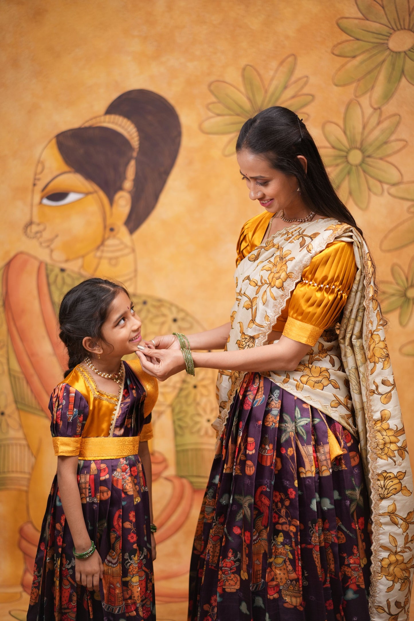 Kids Dola Silk Long Dress mom and daughter