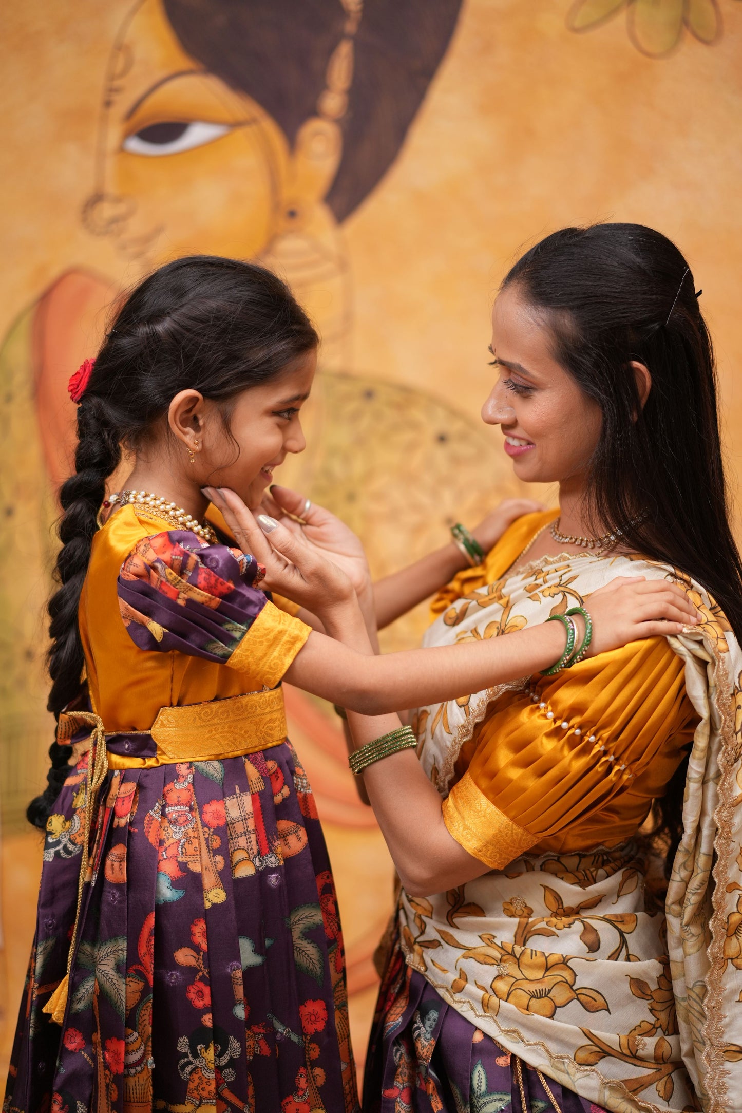 Kids Dola Silk Long Dress mom and daughter