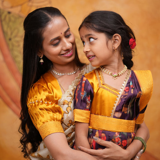 Kids Dola Silk Long Dress mom and daughter
