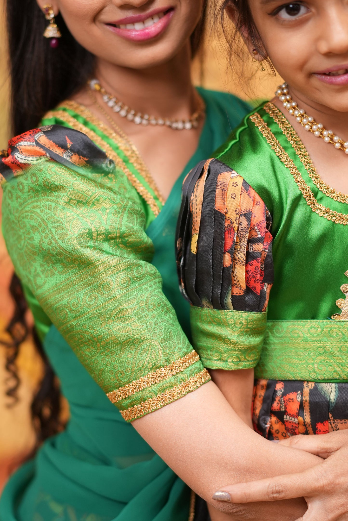 Kids Dola Silk Long Dress mom and daughter Balck