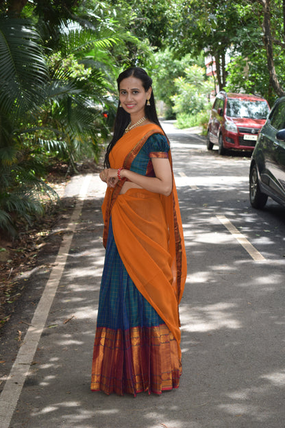 green and orange halfsaree