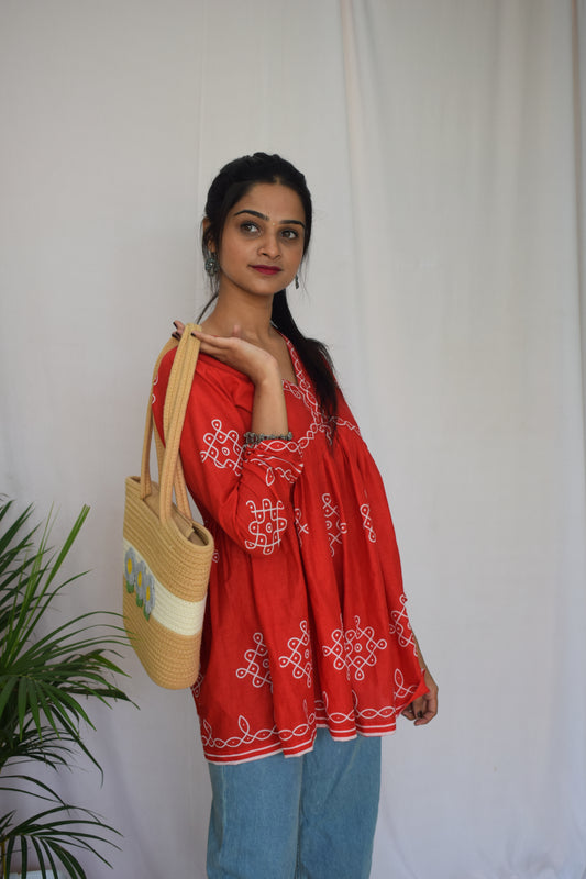 Red Kolam Short Top