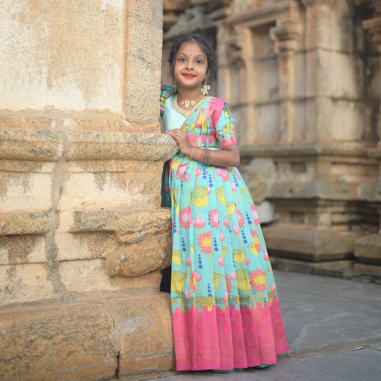 Kids Dola Silk Long Dress Sea Green