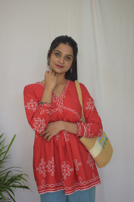 Red Kolam Short Top